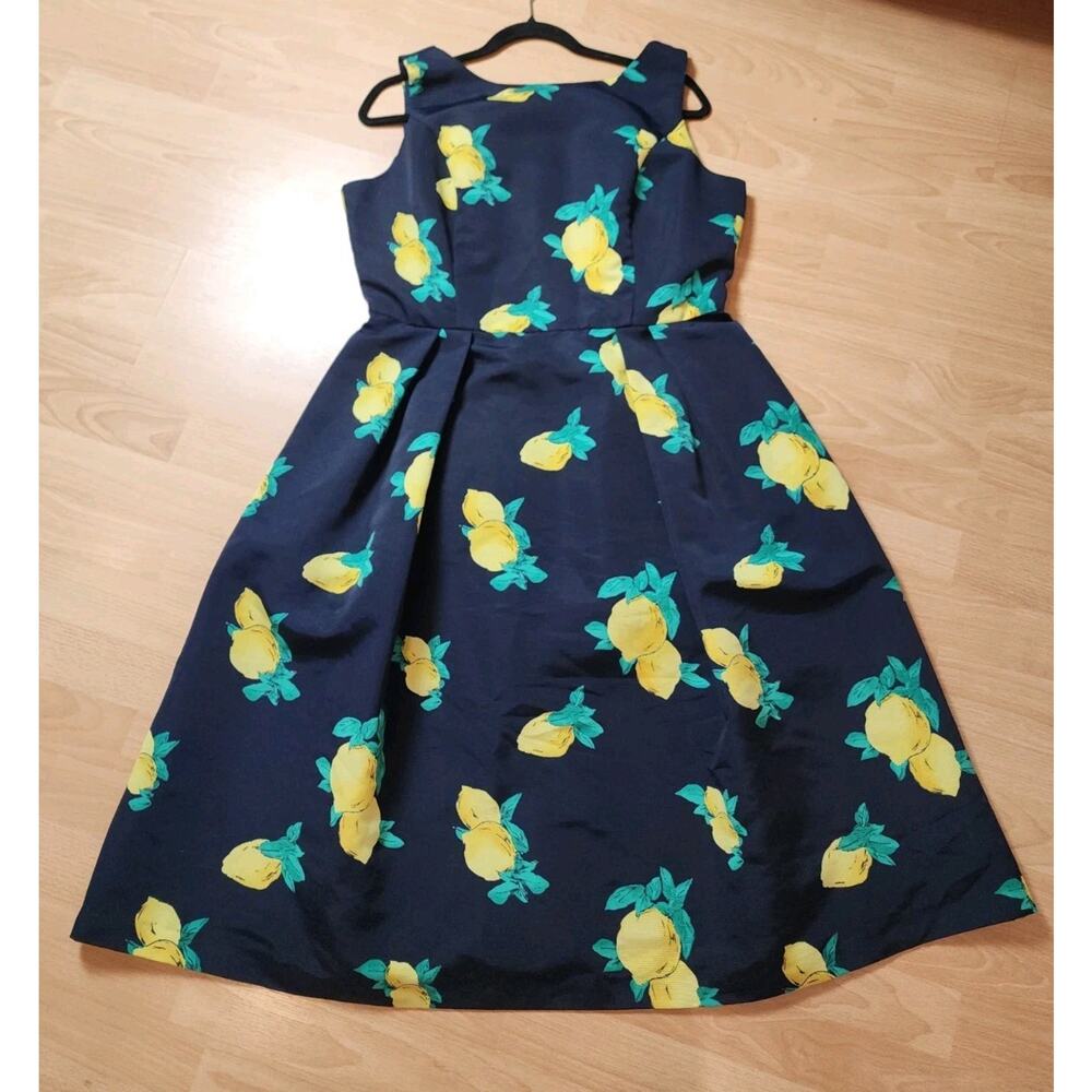 NY&C Eva Mendes Lemon Navy Blue Sleeveless Pleated Knee Length Dress Pockets 14